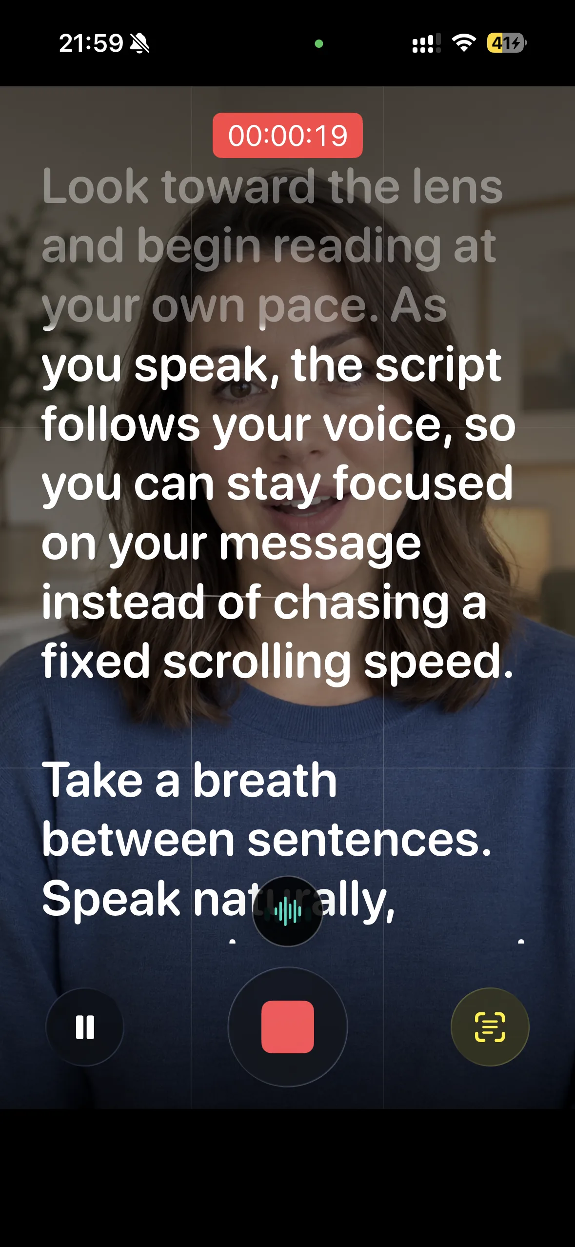 Voice-following script during a BeginTeleprompter recording